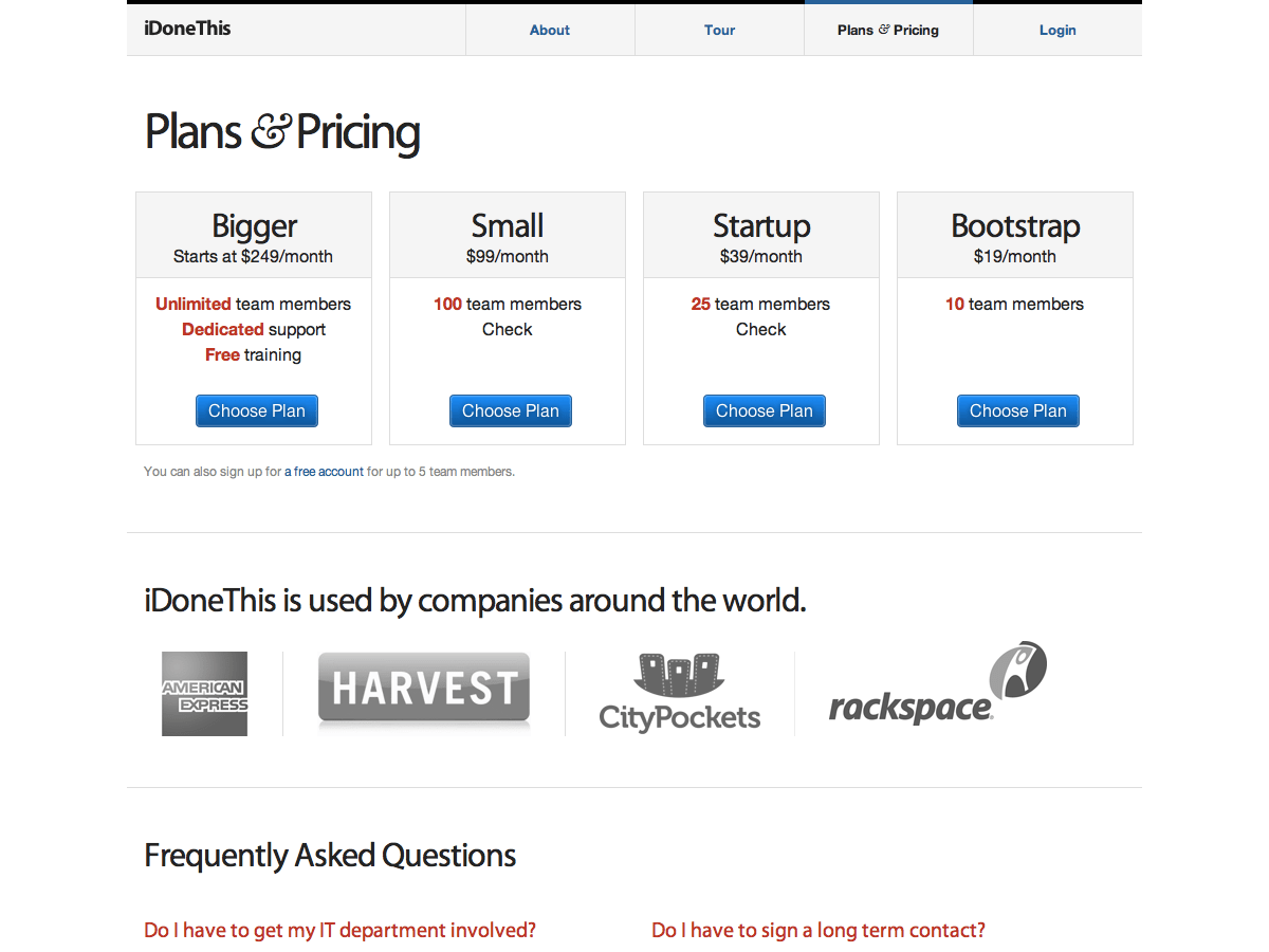 iDoneThis pricing page
